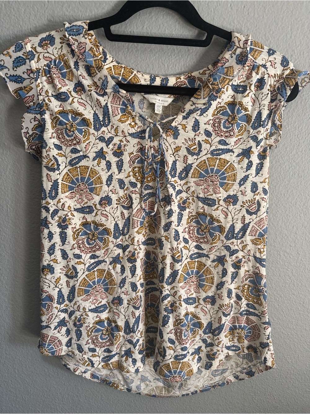 Lucky Brand Floral Boho Ruffle Sleeve Blouse Top M/M